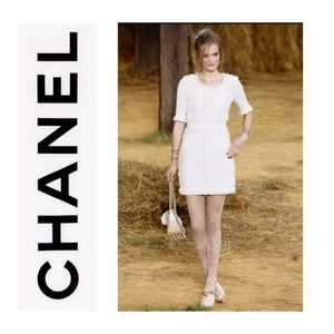 CHANEL Made in France Check Print Cap Sleeve Tweed Sheath Dress in Black Size 38